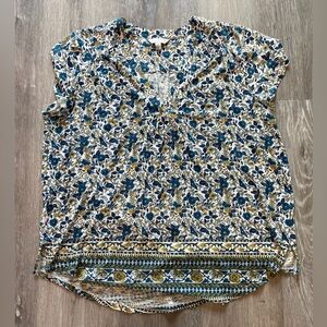 Lucky Brand | Women's Short Sleeve Floral Boho V-Neck Tunic Top | Size Large